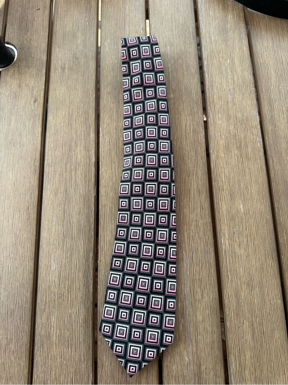 Carlos Devenezia 100% Silk Men’s Tie Geometric Square Pink Black Gray